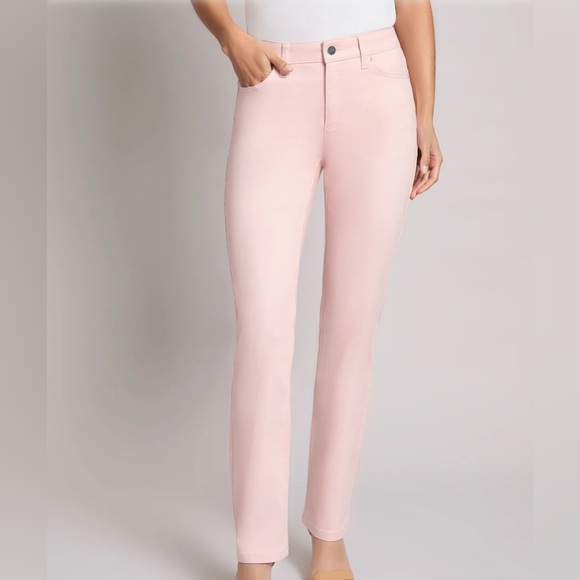 CHARTER CLUB Lexington Straight Leg Baby Pink Mid Rise Denim Jeans Size 16 - Picture 1 of 10